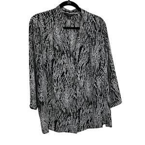 Investments Woman Caroline Blouse Long Sleeve Black White Collared Plus 1XL